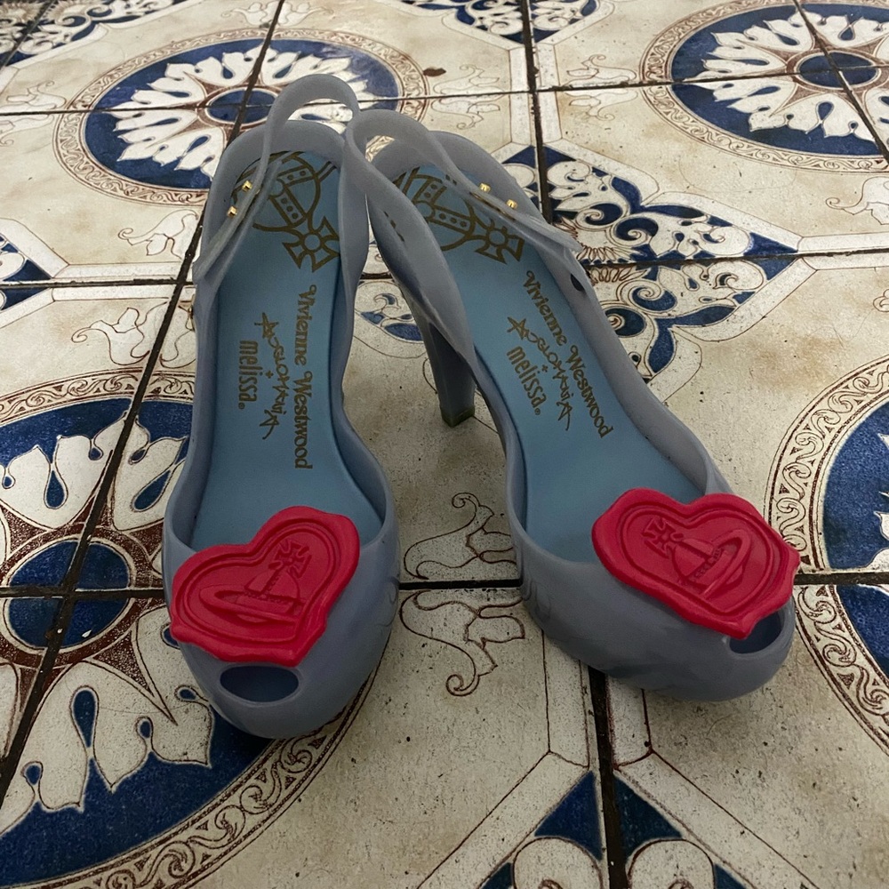 Melissa Women's Gray Heels with Pink Heart Accent